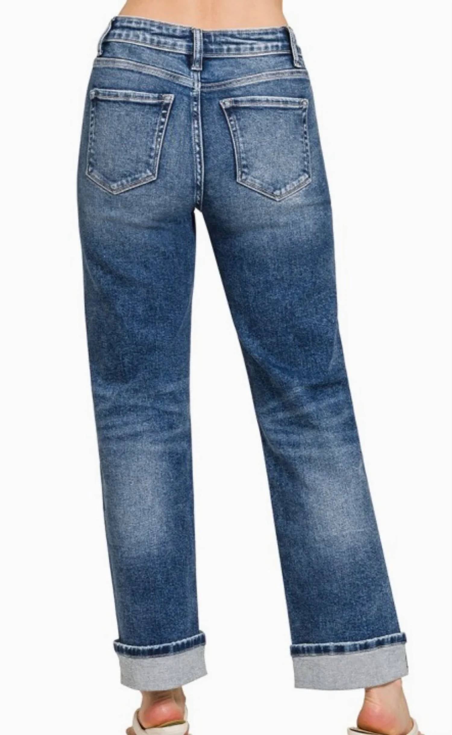 Zenana - Cuffed Straight Leg Stretch Jeans