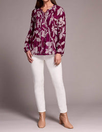 Tribal - Printed Jacquard Pintuck-front Blouse