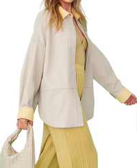 Jayley - Oversized Faux Leather Utility Shirt Jacket