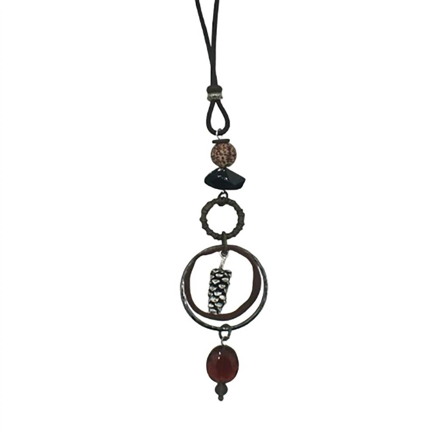 Legend Or Lies - Women's Pinecone Leather Cord Drop Necklace