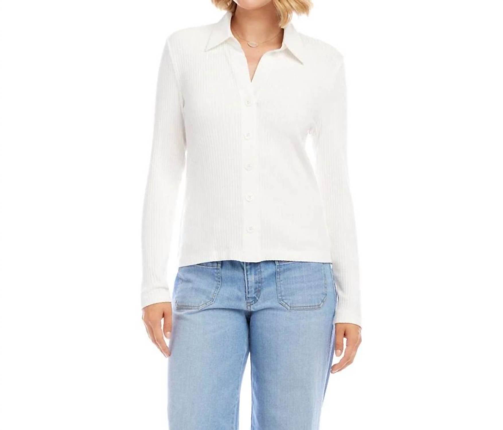 Karen Kane - Ribbed Long Sleeve Button Front Top