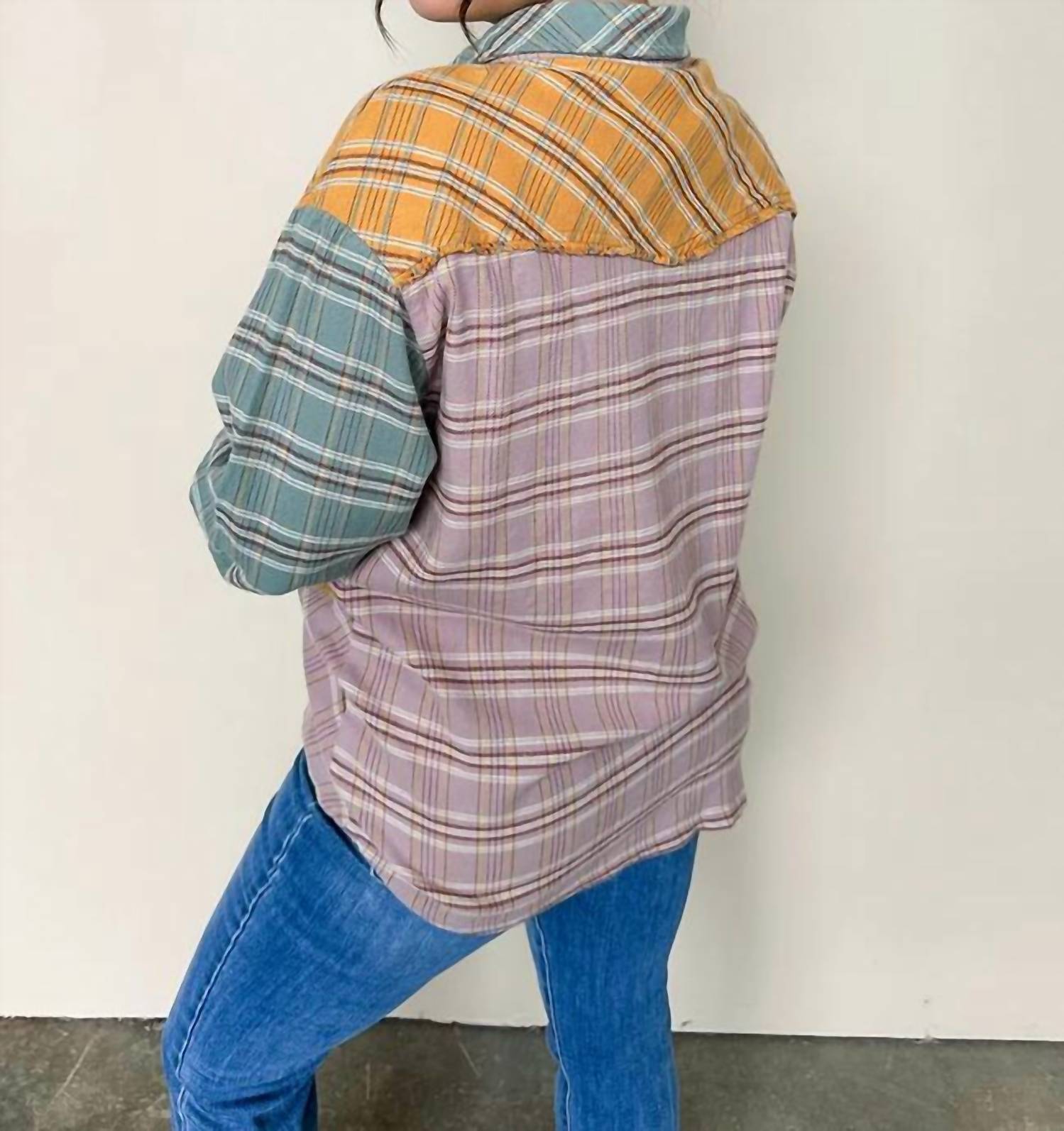 Umgee - Mixed Color Flannel Button Down Top