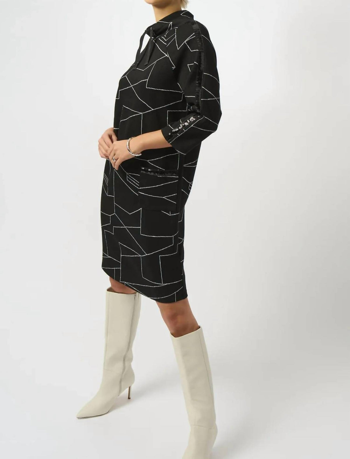 Joseph Ribkoff - Abstract Print 3/4 Sleeve Turtle Neck Straight Dress