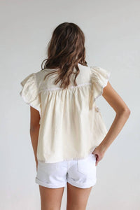 In February - Lucia Flutter Sleeve Blouse With Contrast Trim