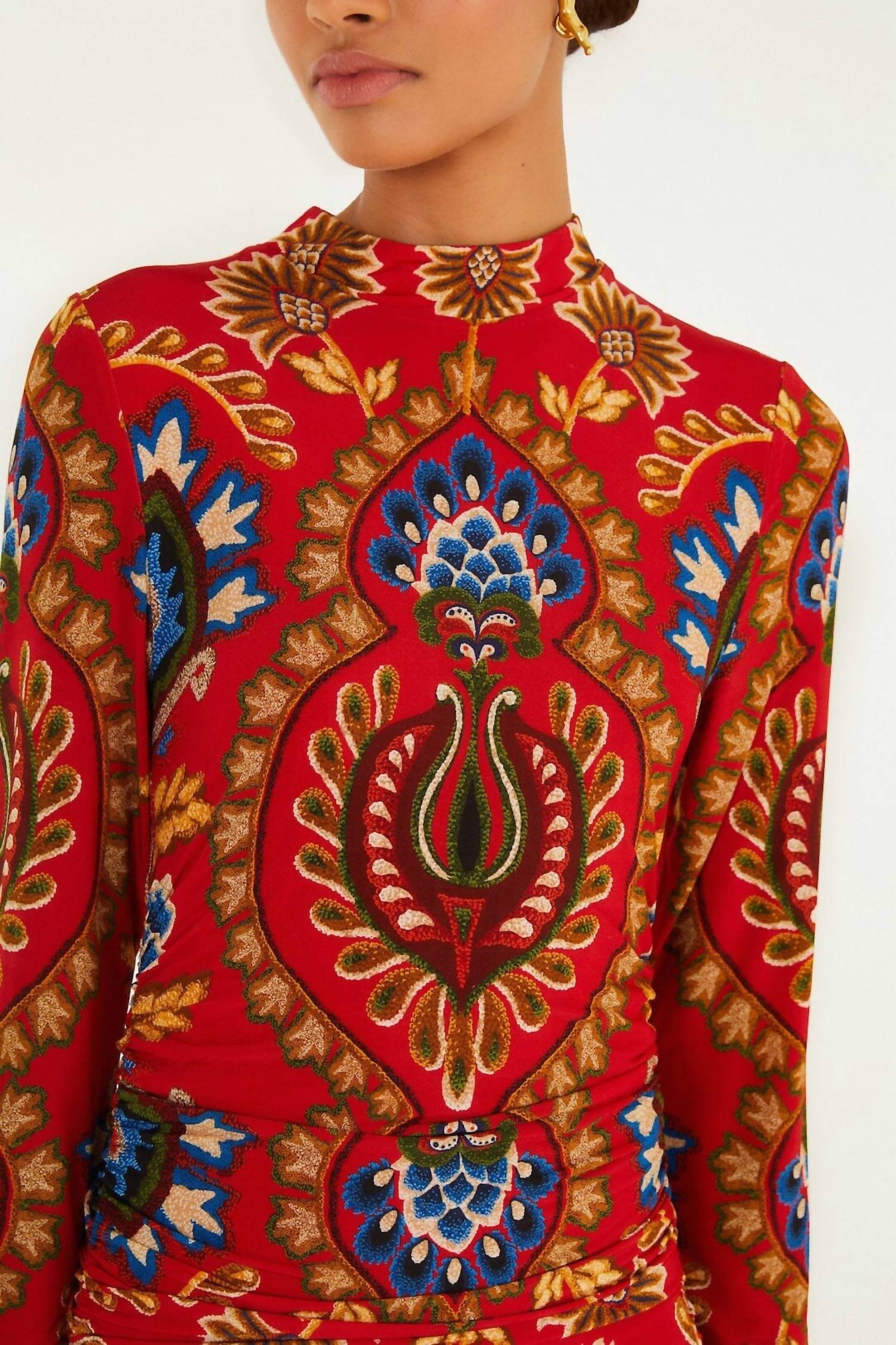 FARM RIO Folk Tapestry Jersey Mini Dress in red - women's dress - alternate view