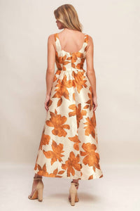 FLYING TOMATO Fall Floral Satin Midi Dress in cream rust - women's dress - view 4