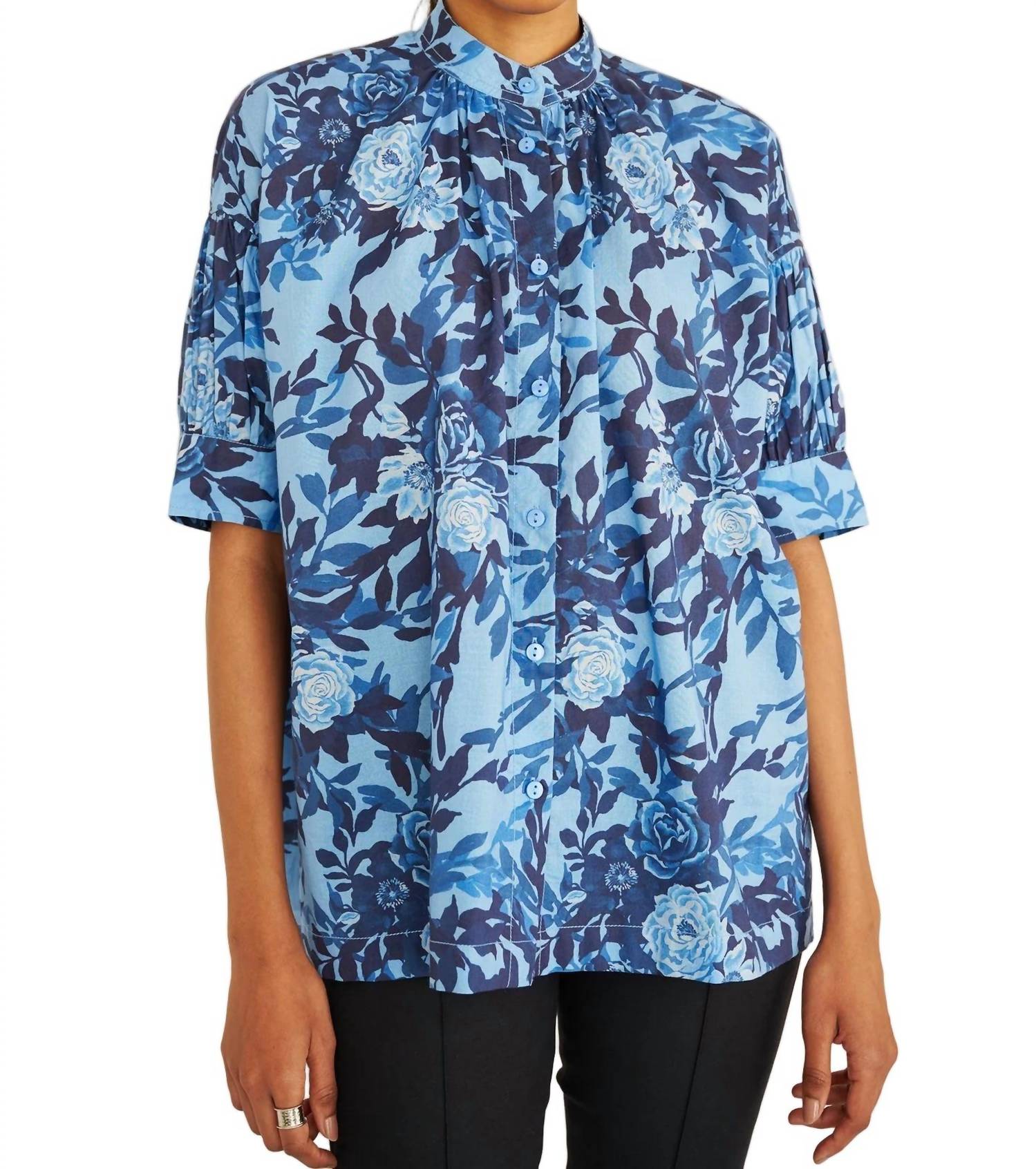 BANJANAN Ivy Button Down Shirt in clematis - women's blouse
