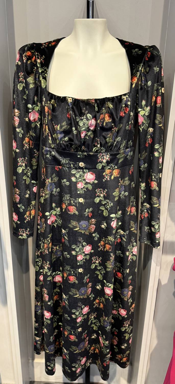 SMITH & QUINN Women's Square Neck Midi Dress in black floral - women's dress