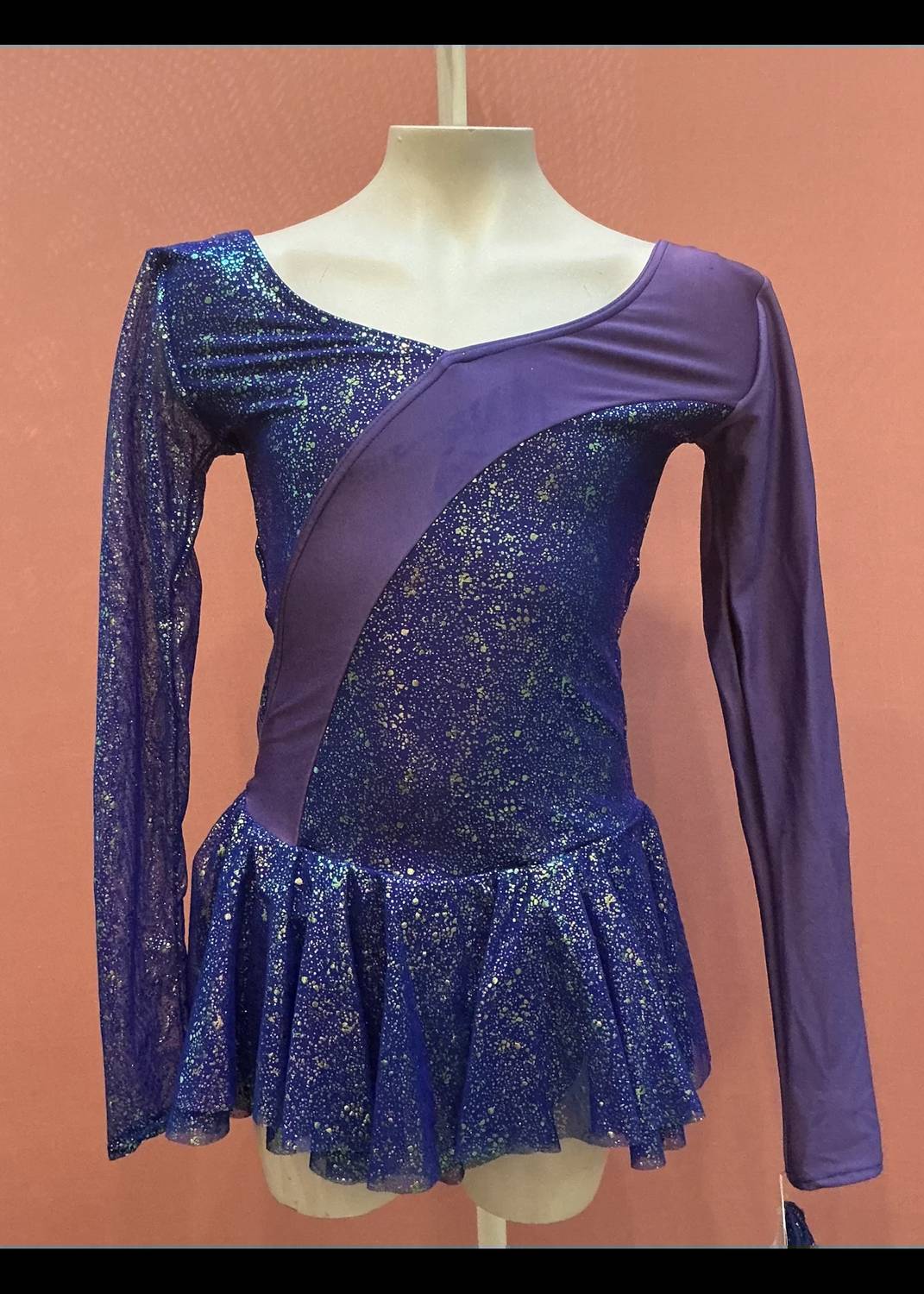 Mondor - Girl's' Shimmer Sparkle Asymmetrical Long Sleeve Skate Dress