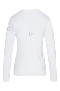 catherine gee Women's Embroidered Cotton Long Sleeve T-shirt in horseshoe - women's long sleeve top - alternate view