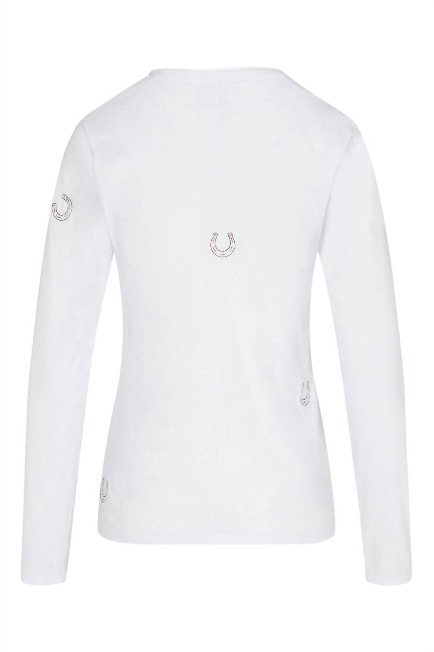 catherine gee Women's Embroidered Cotton Long Sleeve T-shirt in horseshoe - women's long sleeve top - alternate view