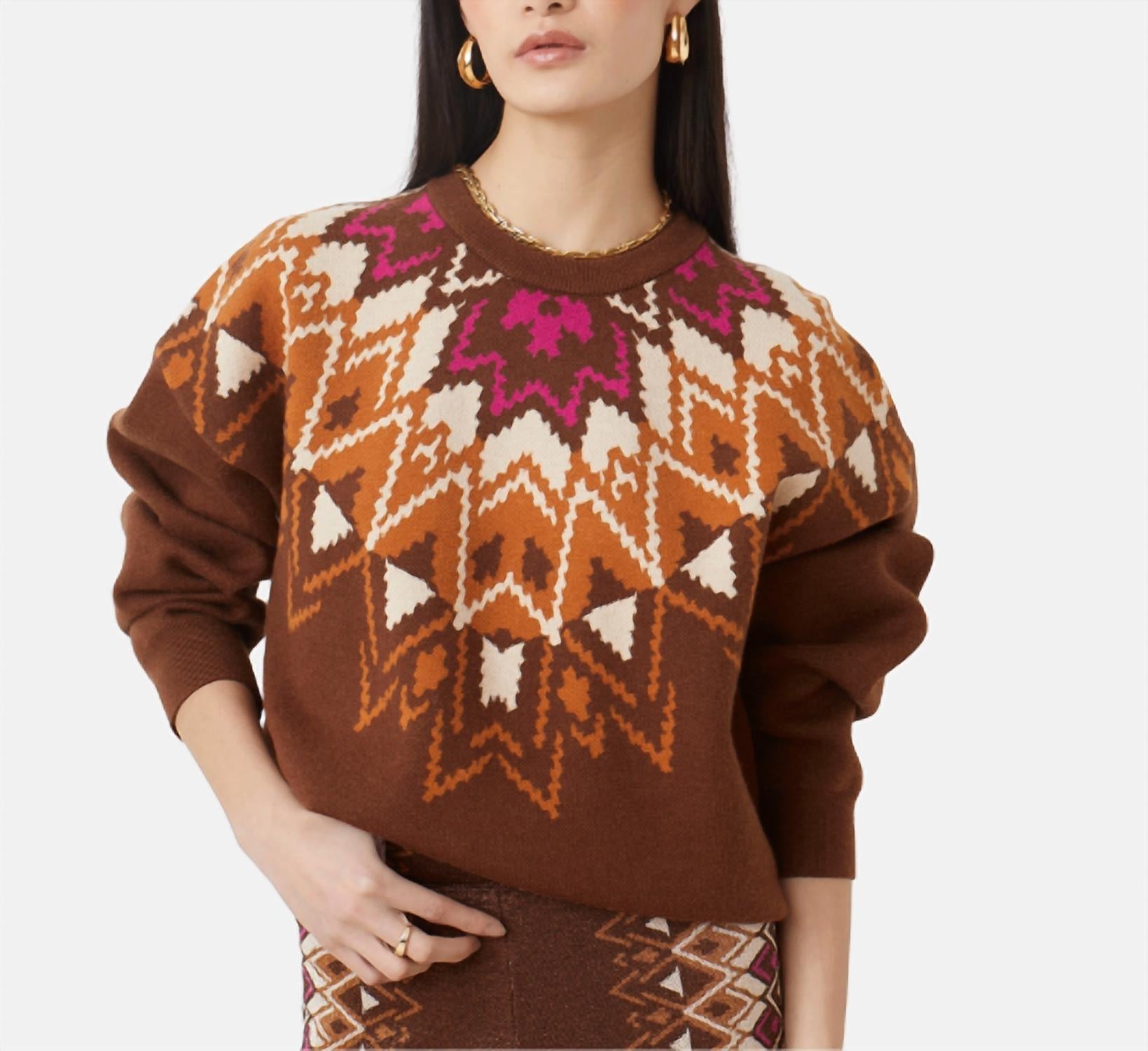 Suncoo Pavarel Sweater Top in choco multi - women's sweater