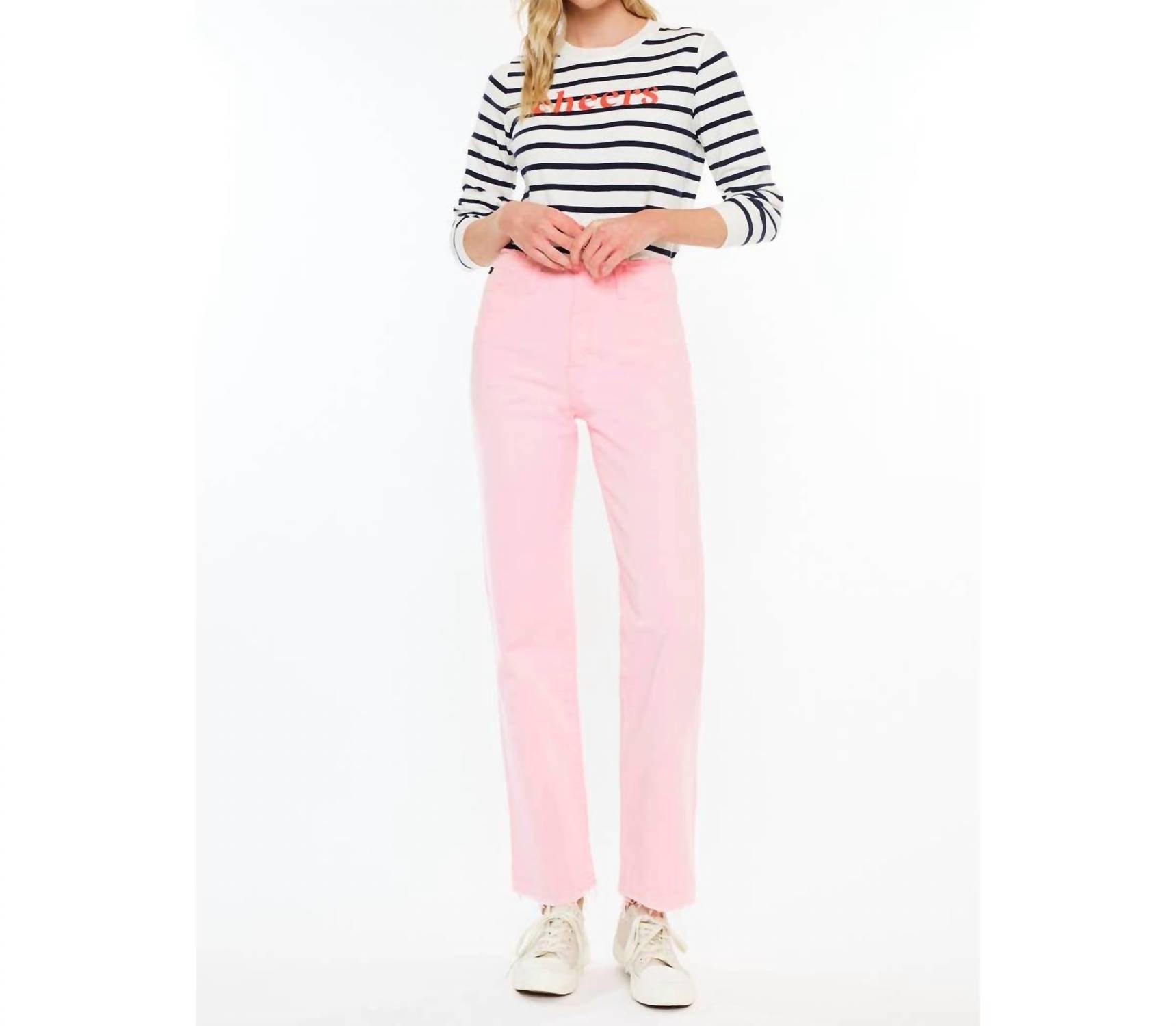 KanCan High Rise True Straight Comfort Jeans in pink - women's jeans - view 6