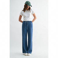 Mica Denim - Wide leg Cinched Waist Pant