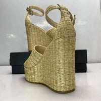 Larroude Women's Raffia Wedge Sandals in sepia - women's sandal - alternate view