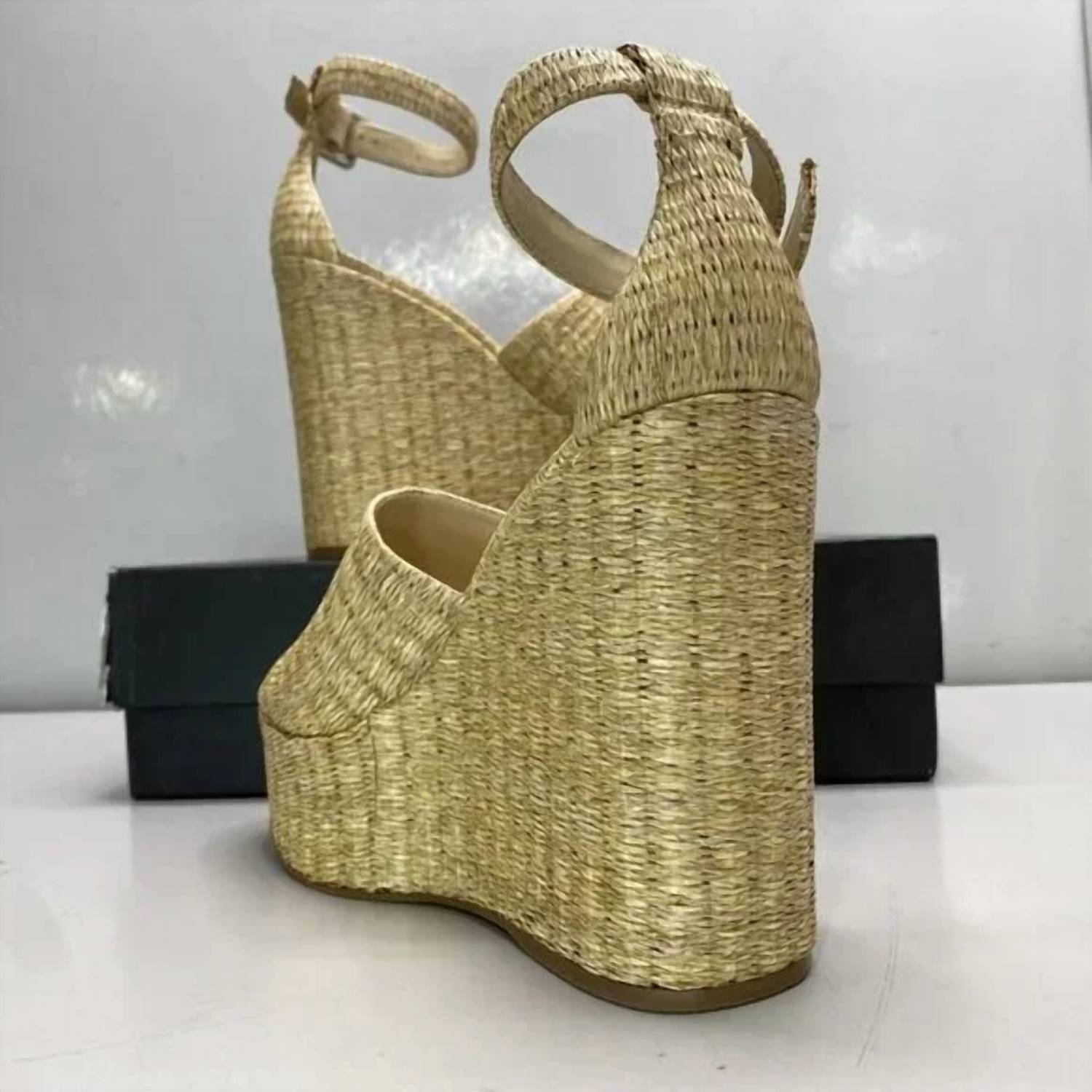 Larroude Women's Raffia Wedge Sandals in sepia - women's sandal - alternate view