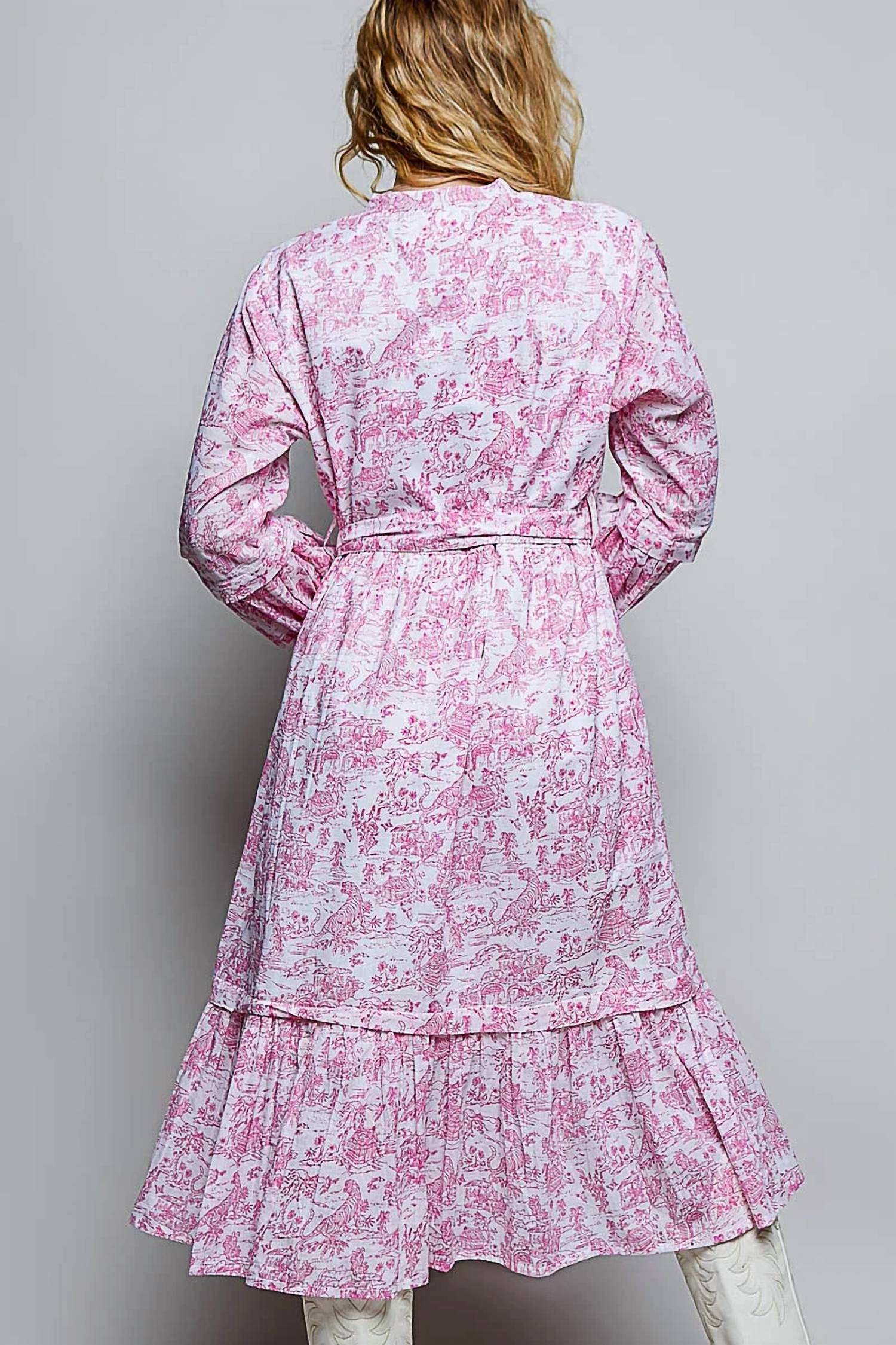 Pol - Vintage Inspired Relaxed Fit Floral Midi Dress With Belt
