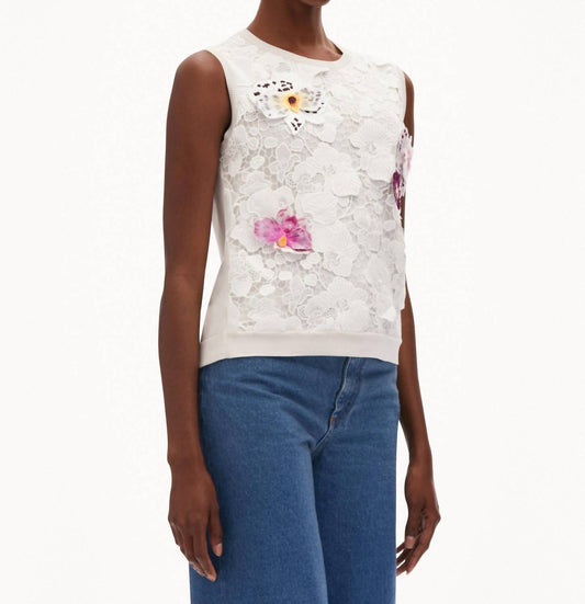 Oscar De La Renta - Orchid Threadwork Embroidered Lace Tank