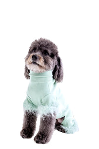 Maxbone Turtleneck Luxe Pet Knit Onesie With Feather Trim in mint - item
