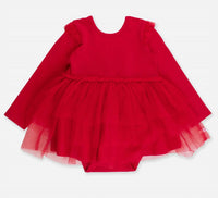RuffleButts Long Sleeve Tulle Romper Dress in red - kids' dress - alternate view