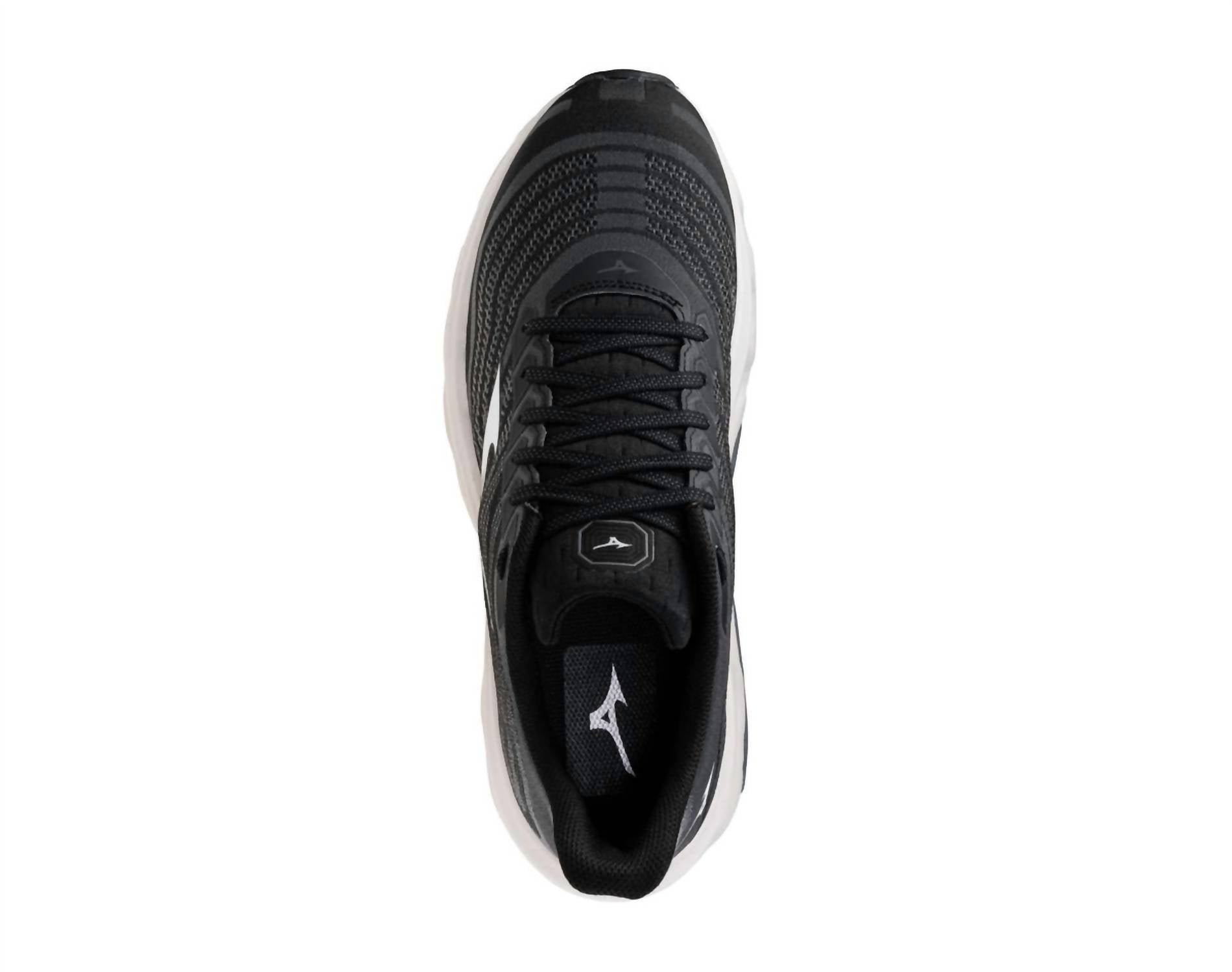 MIZUNO Women's Wave Horizon 8 Shoe in black white 1 - women's sneaker - detail view