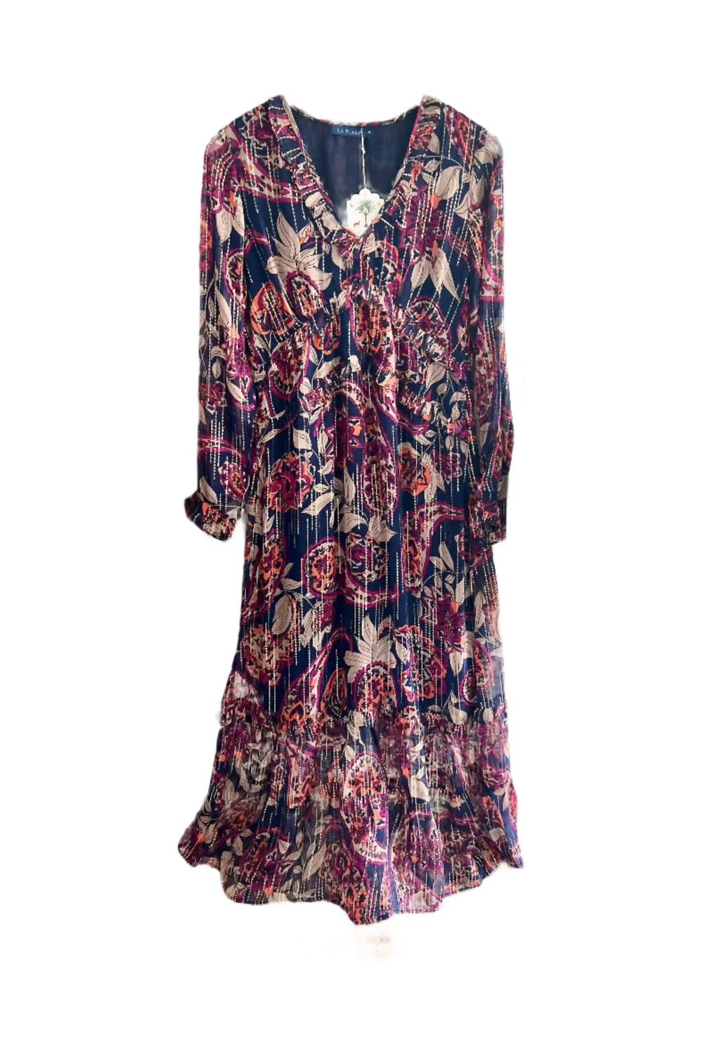 La Plage Women's Mallory Long Sleeve Maxi Dress in navy pink - women's dress
