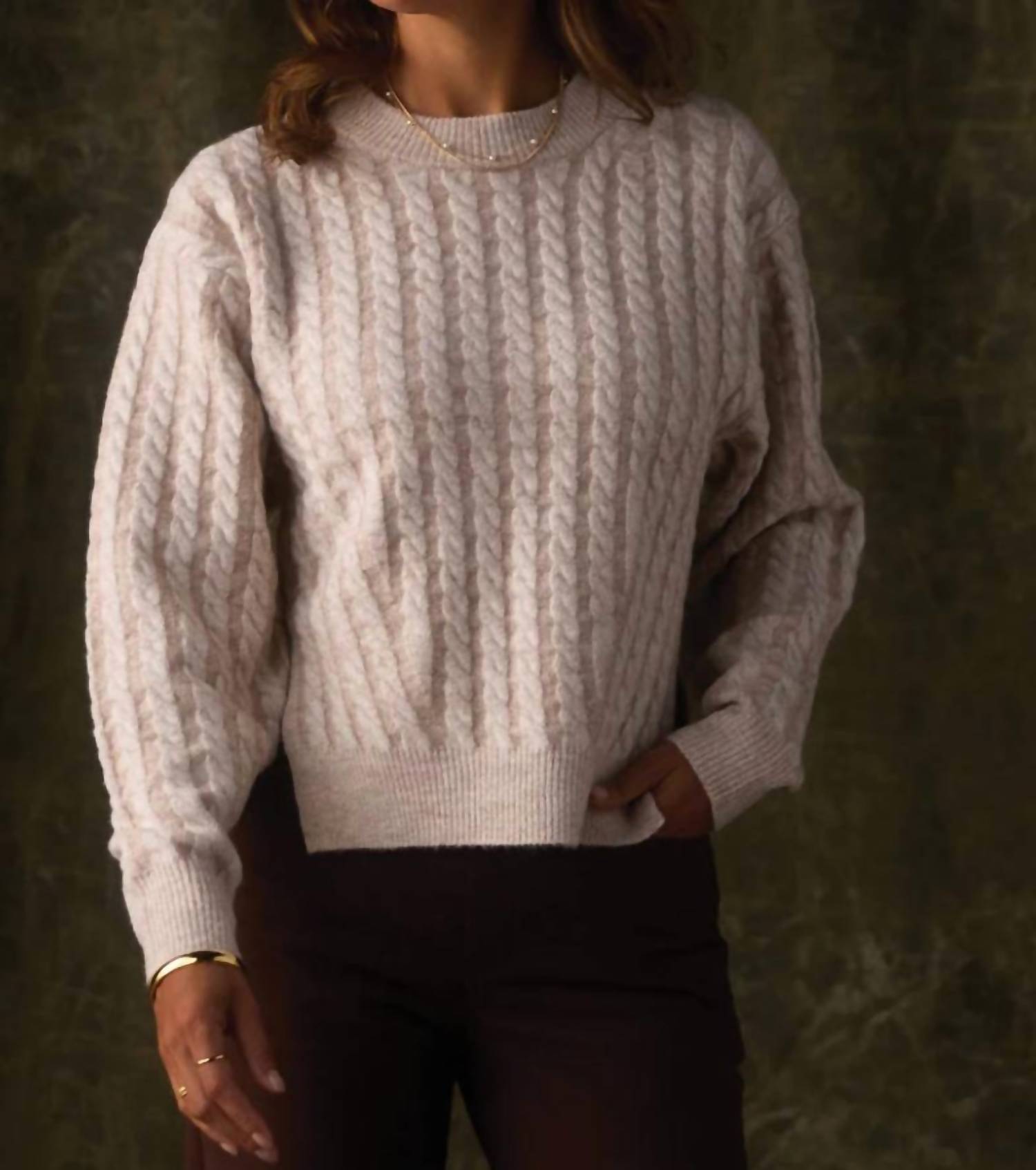 The Normal Brand Cable Knit Split Side Sweater in cream multi - women's sweater