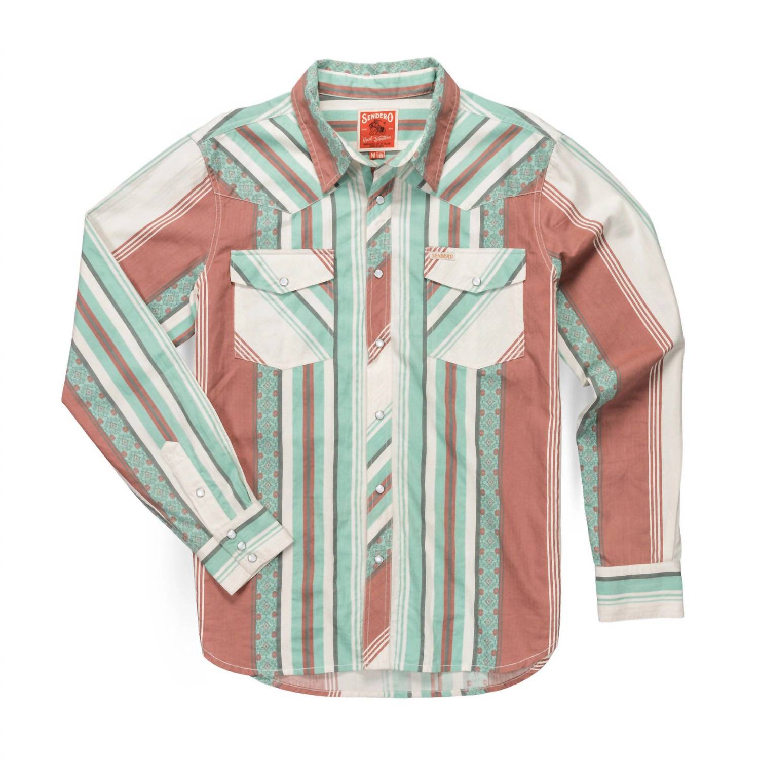 Sendero Provisions Co. Serape Pearl Snap Long Sleeve Shirt in retro stripe - men's shirt - detail view