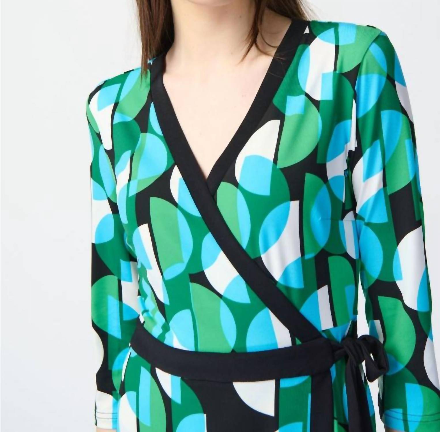 Joseph Ribkoff - Retro Geometric Print Waist Tie Shift Dress