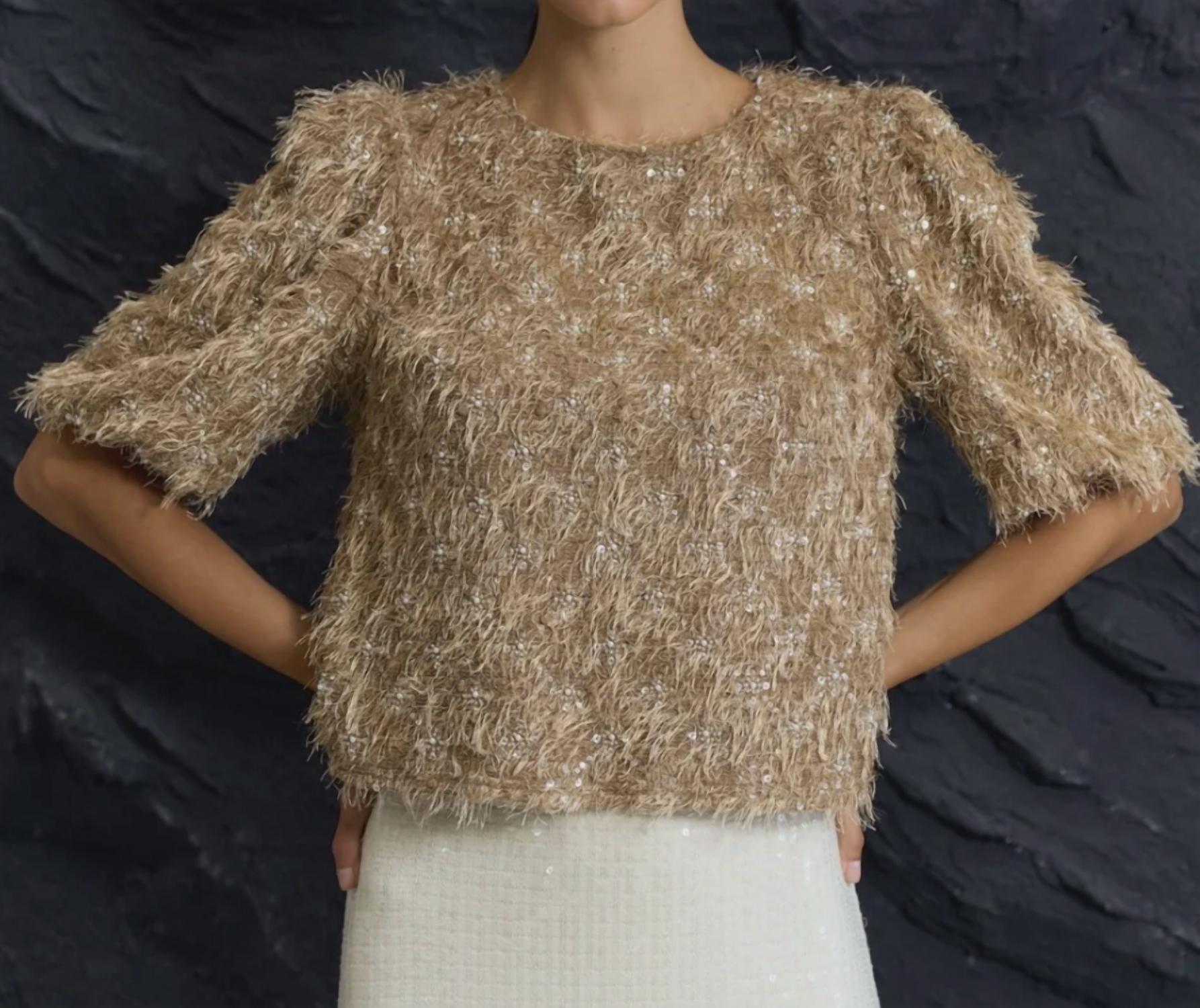 Lalavon - Fuzzy Puff Sleeve Sweater