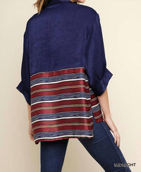 Umgee - Satin Stripe Colorblock Button-down Blouse