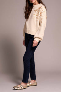 TRIBAL Mock Neck With Sequins Sweater in latte - women's sweater - alternate view