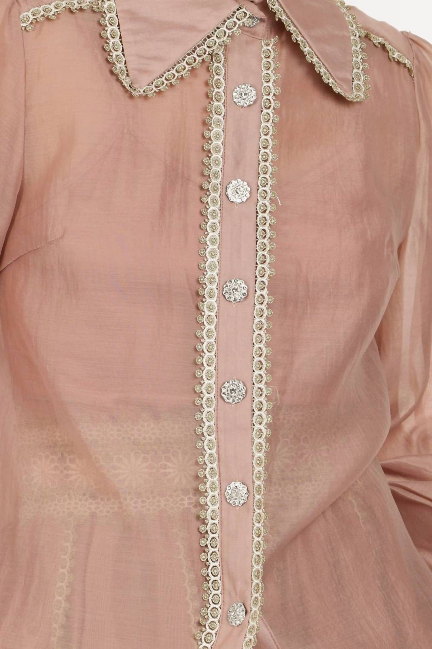 Beulahstyle - Lace Trim Detail Chiffon Shirt & Mini Skirt Set