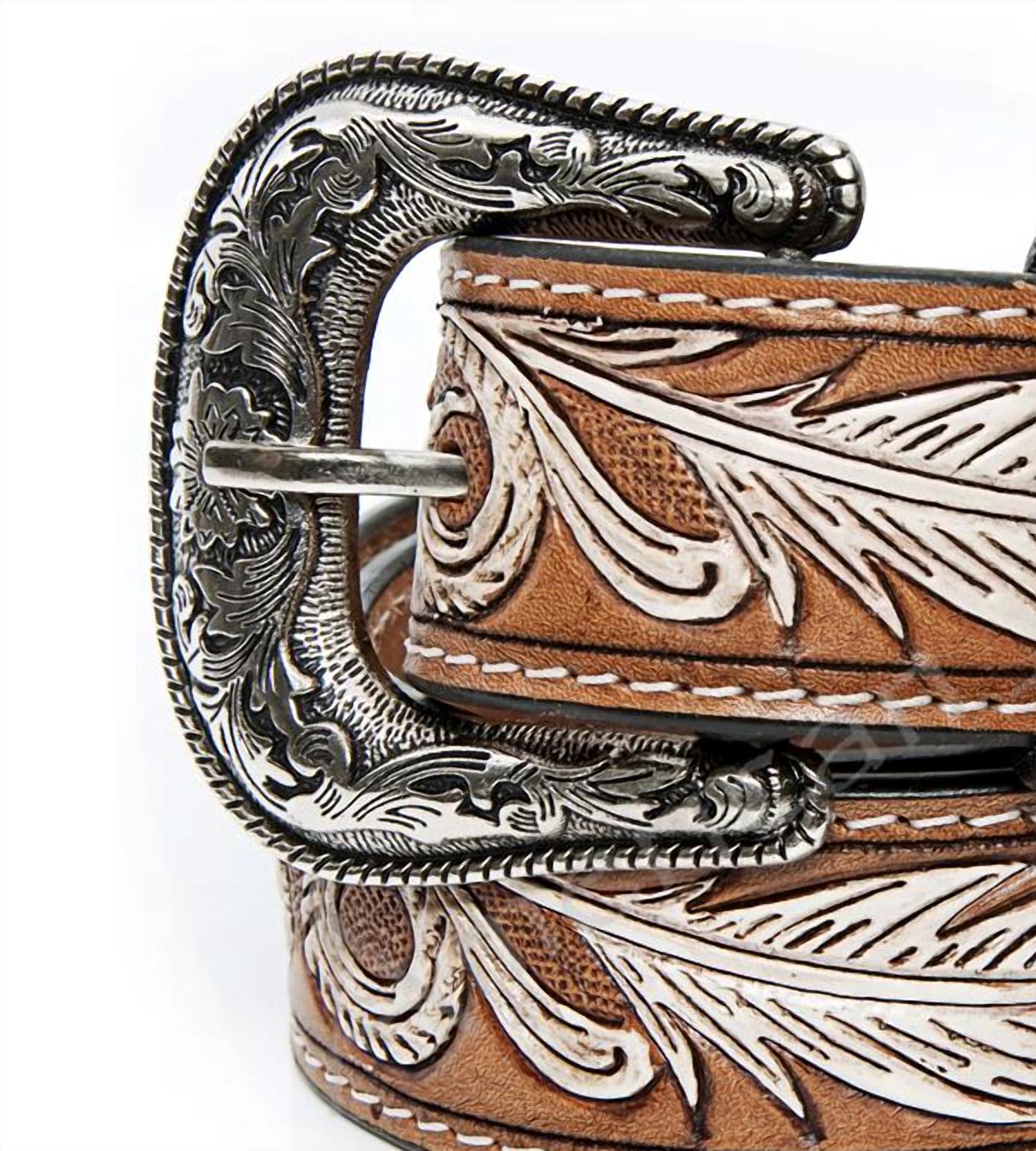 American Darling Women's Leather Belt in brown - women's accessory - detail view