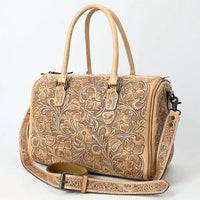 American Darling - Women's Hand-tooled Leather Duffel Bag With Floral Carving