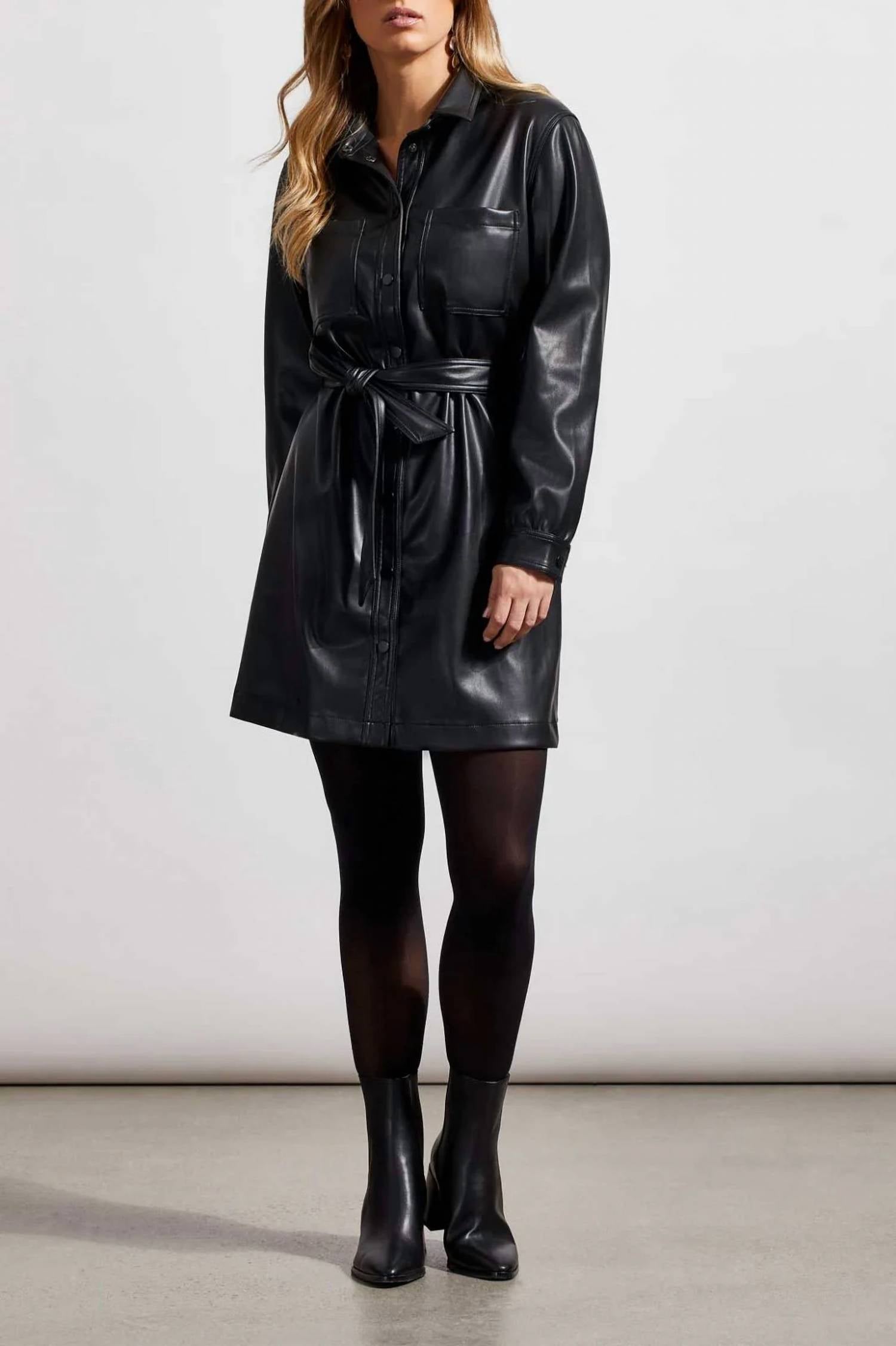 Tribal - Pleather Button Front Dress
