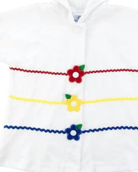 Florence Eiseman Girls' Hooded Cover Up With Flowers in white - women's swimwear - detail view
