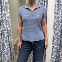 Brodie Cashmere Mixed Gauge Tank Top in skyline - women's tank top - detail view