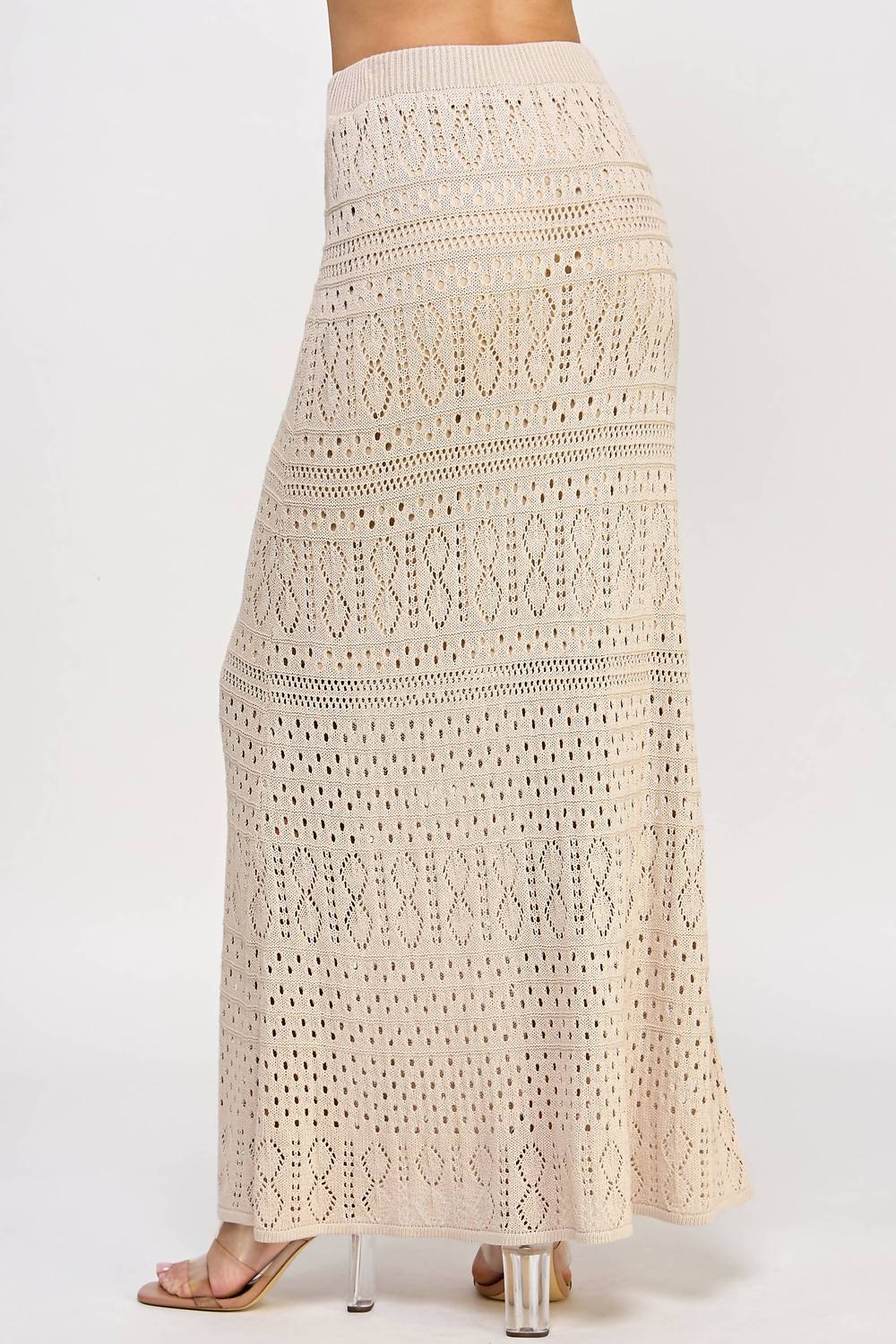ELLISON Women's Knit Crochet Skirt in taupe - women's skirt - view 4