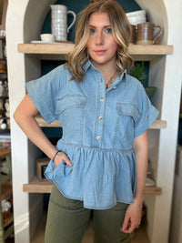 In February - Mineral Washed Babydoll Fit Denim Shirt