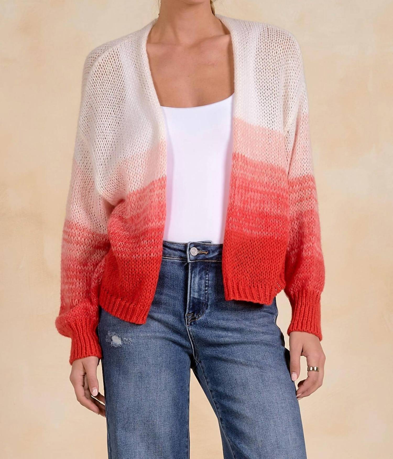 ELAN Women's Minnie Cardigan in red ombre - women's cardigan