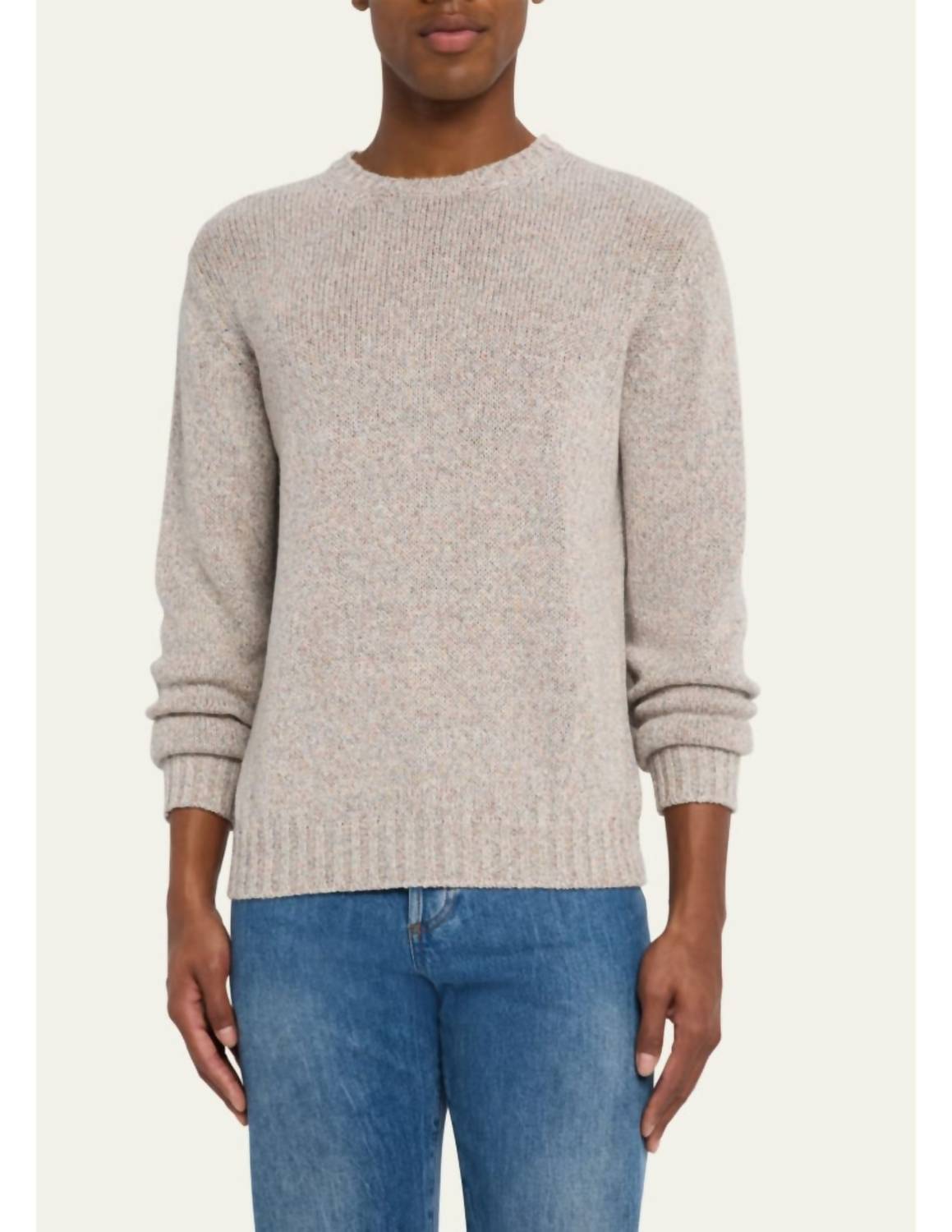 Fedeli Linen Cashmere Crewneck Sweater in grey melange - men's sweater