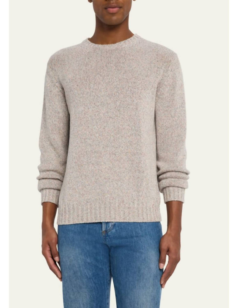 Fedeli Linen Cashmere Crewneck Sweater in grey melange - men's sweater