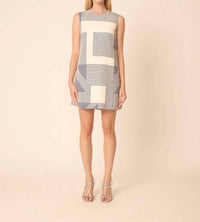 GILNER FARRAR Kirby Dress in navy and white with geometric print - women's dress