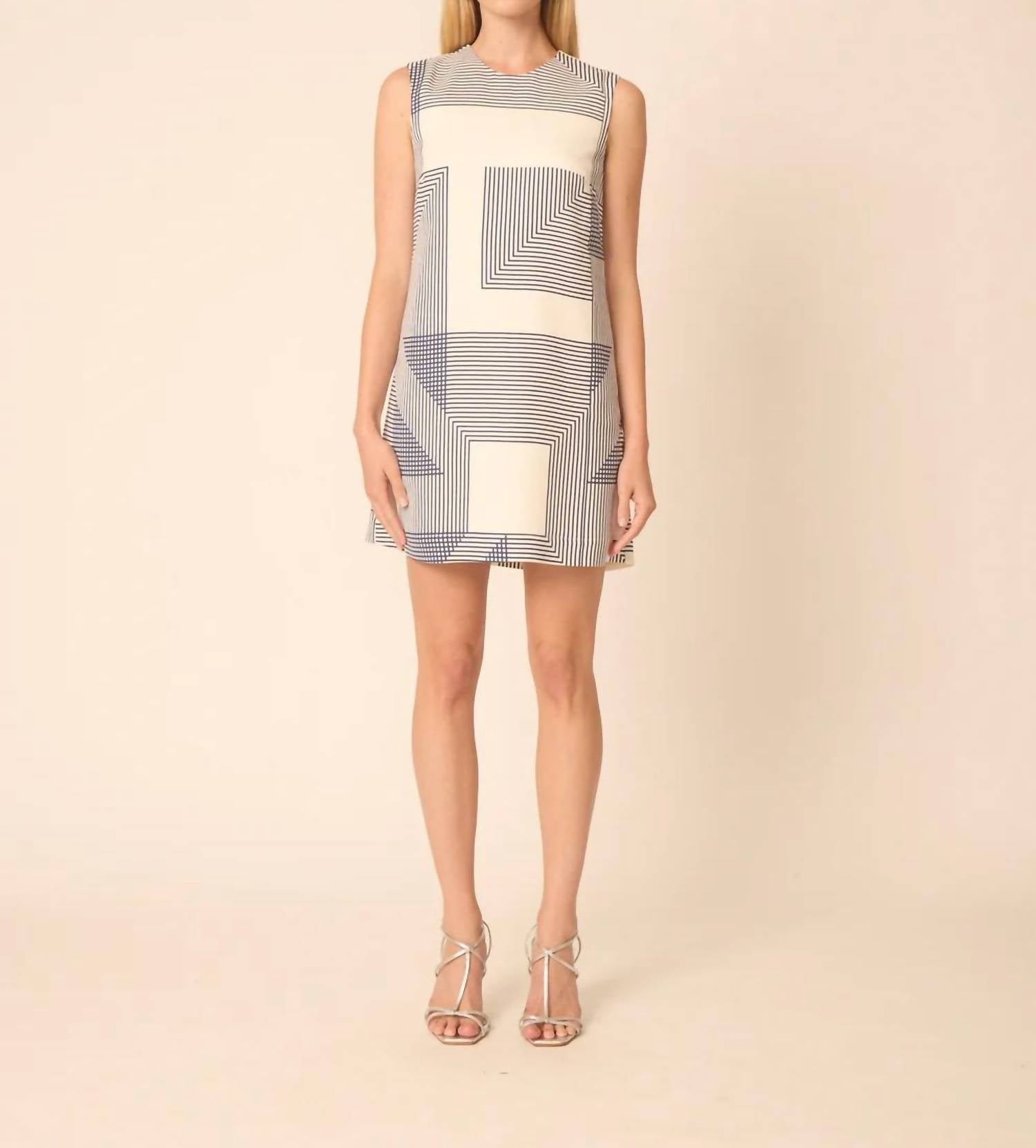 GILNER FARRAR Kirby Dress in navy and white with geometric print - women's dress