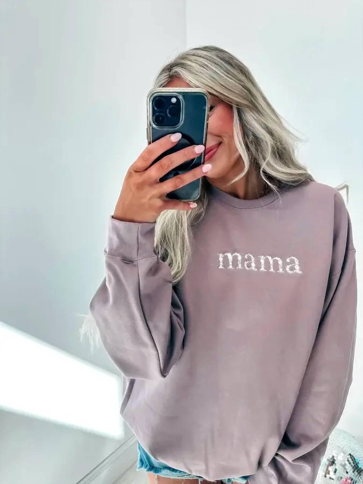 Gildan - Mama Embroidered Graphic Crewneck Top
