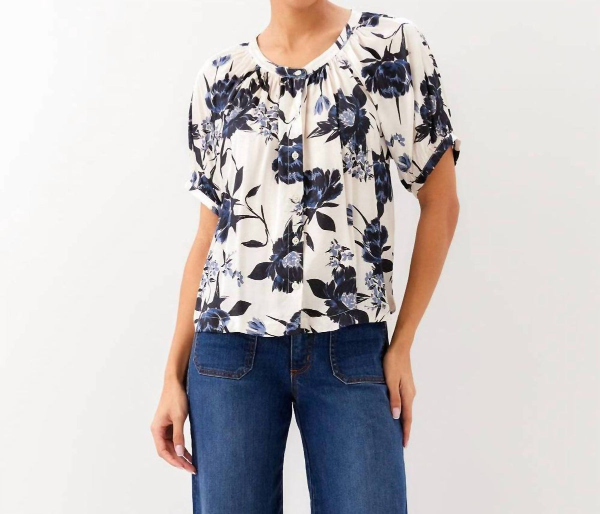 Karen Kane - Satin Short Sleeve Peasant Top