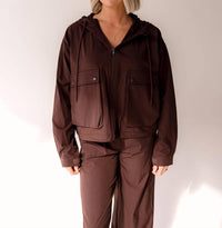 Thread & Supply Walker Hooded Jacket in coffee bean - women's jacket - detail view