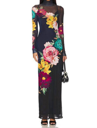AFRM Billie Long Sleeve Maxi Dress in navy block floral - women's dress