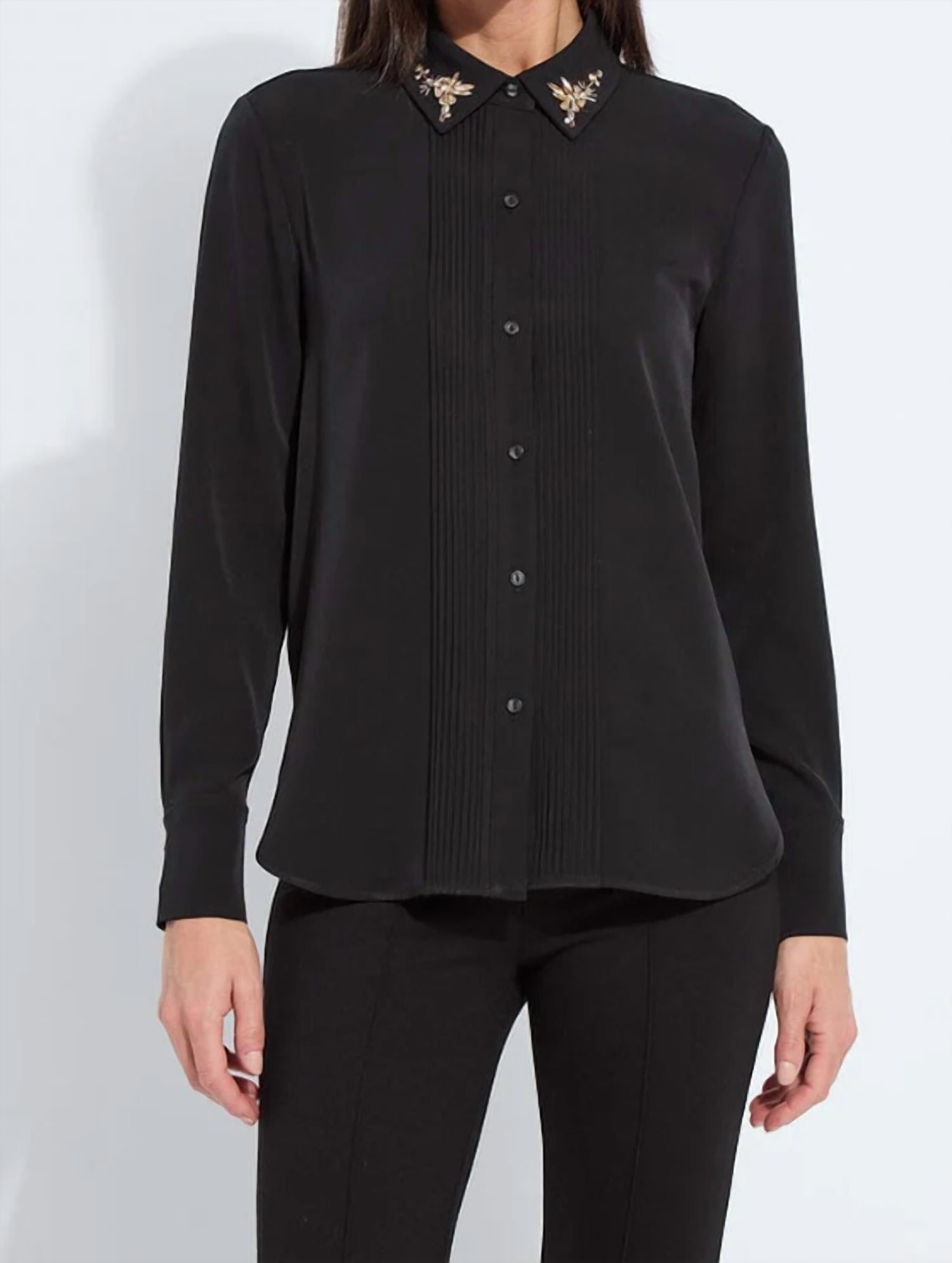 Lysse Lizbeth Embellished Tuxedo Shirt in black - women's shirt